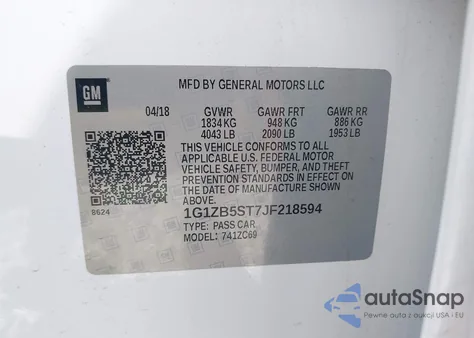 2018 Chevrolet Malibu 1Ls from USA, damaged, VIN 1G1ZB5ST7JF218594